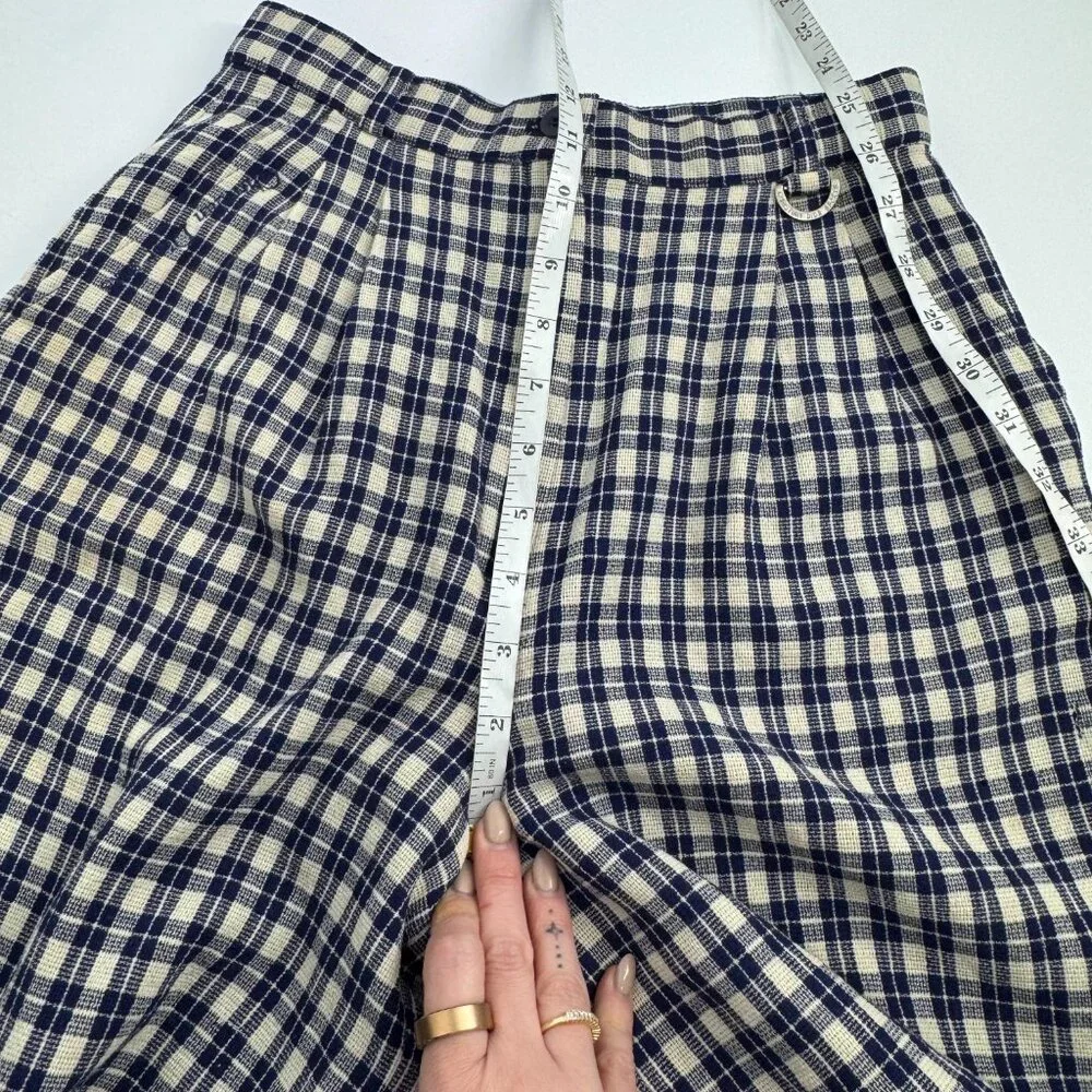 Christian Dior Sports Vintage Navy Cream Plaid High-Waisted Wool Shorts Size 6 - Picture 9 of 10